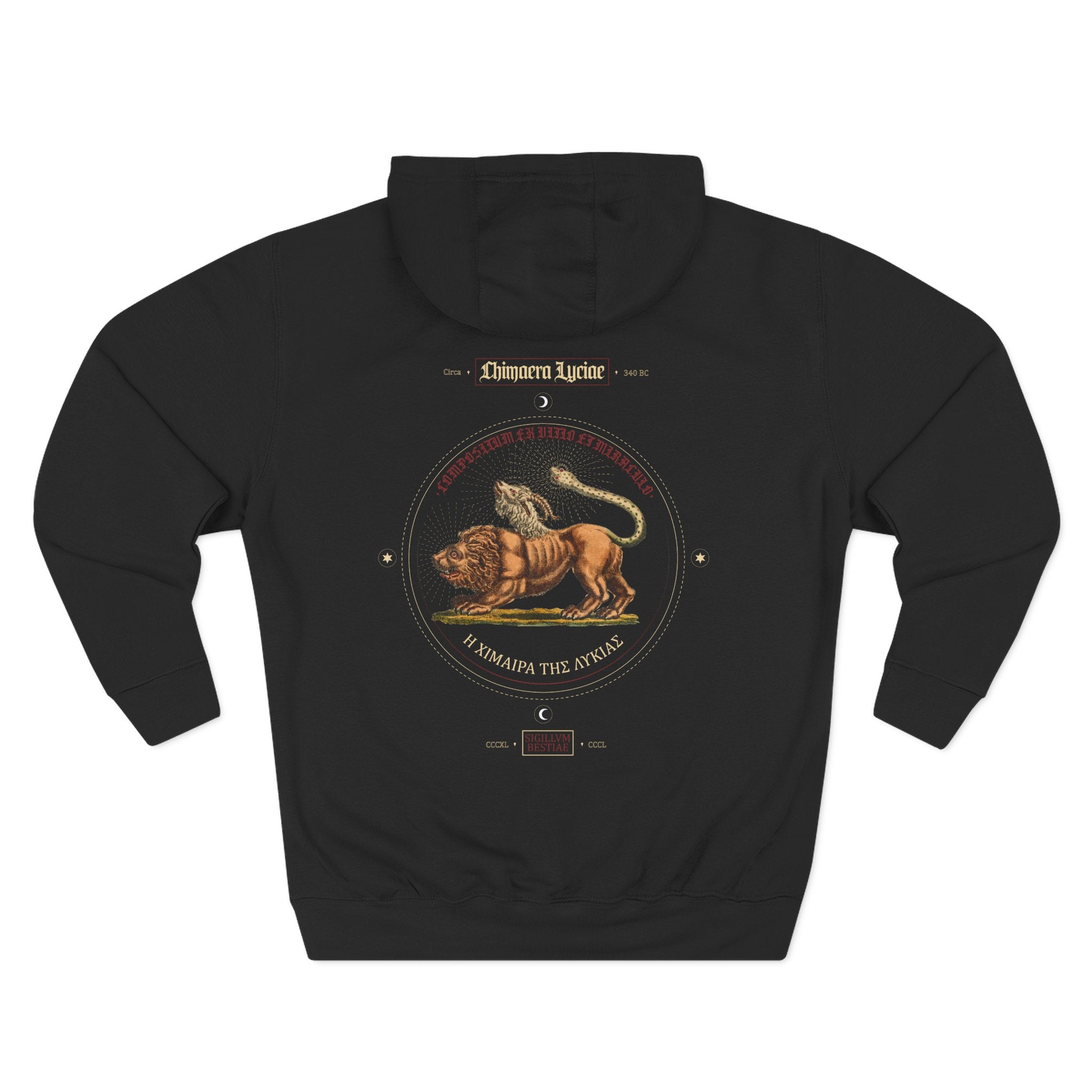 Chimaera Mythic Creature Hoodie — Lion, Goat & Serpent Fantasy Design